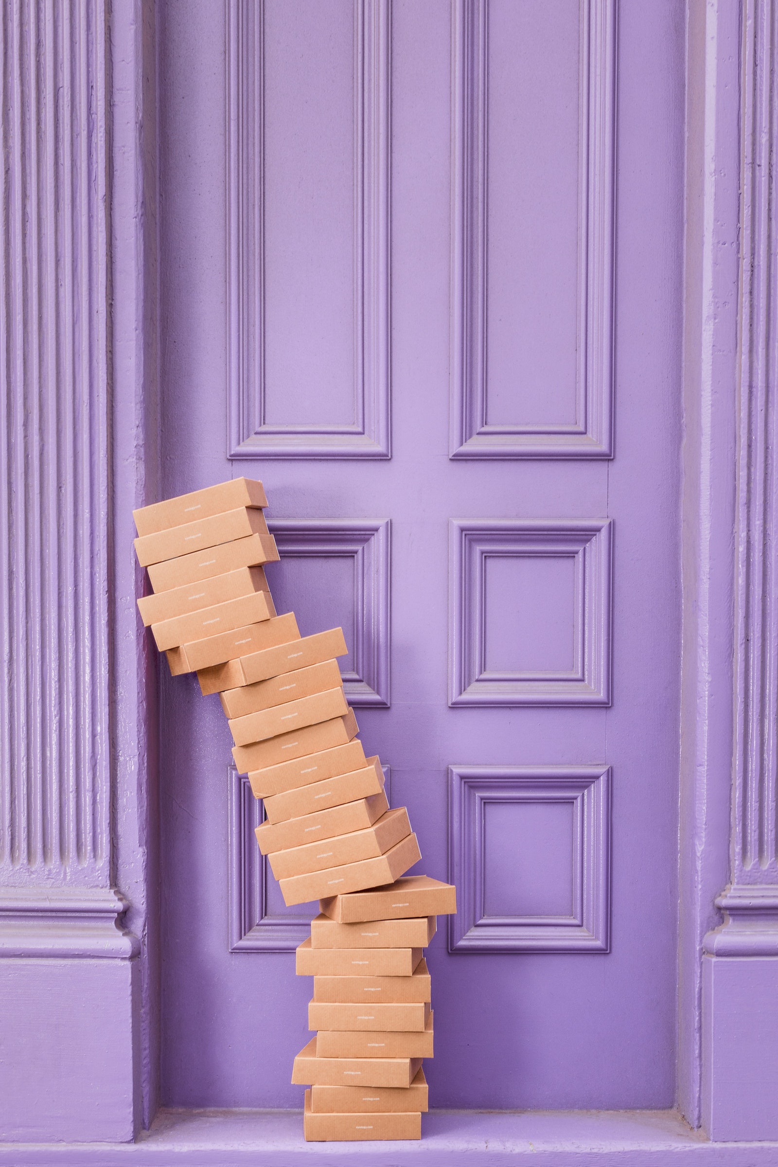 Lavender door with boxes